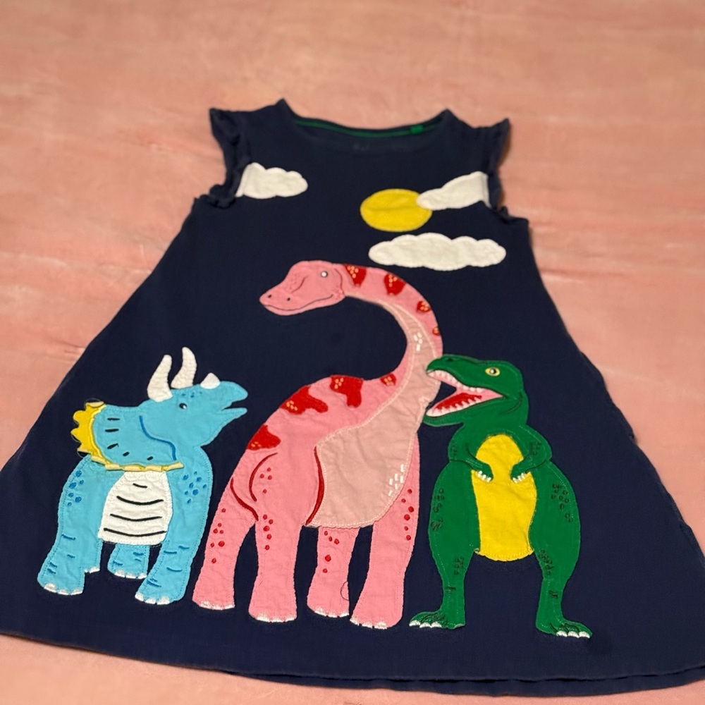 Kids Dinosaur Dress with Colorful Appliqué by Mini Boden